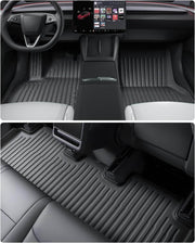 Allwettermatten für Tesla Model Y ab 2025 im Innenraum mit erhöhten Rändern und rutschfester Oberfläche.