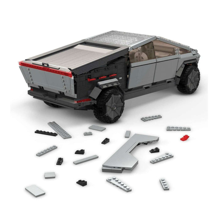 Tesla Cybertruck MEGA Construx building set with detailed features and assorted bricks.