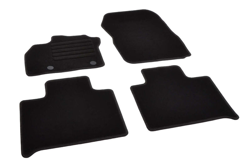 Renault Zoe 2013-2019 custom textile floor mats, black, durable, with non-slip backing and reinforced pedal area.