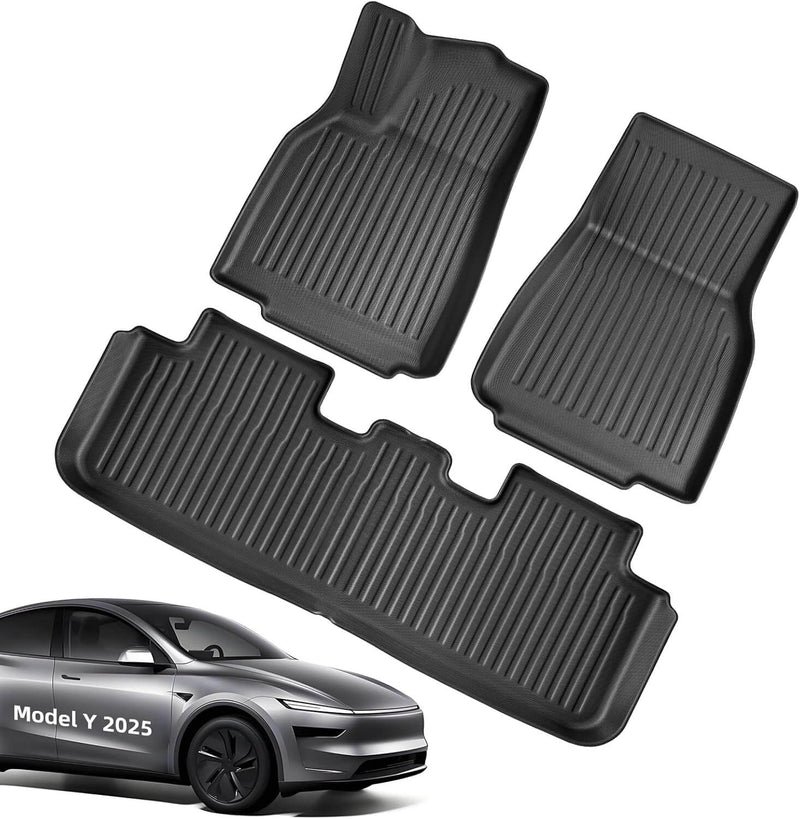 Allwettermatten für Tesla Model Y ab 2025, TPE Fußmatten, schwarz, erhöhte Ränder für Schutz