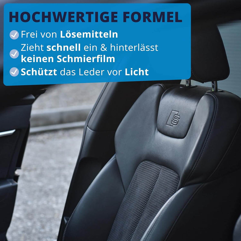 Lederreiniger Auto – Reinigungsschaum für Glatt- & Kunstleder – 200ml; hochwertige Formel für schonende Reinigung.
