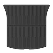 Kofferraumwanne für Tesla Model Y Juniper in schwarz, rutschfeste, wasserdichte Gummimatte mit erhöhter Seitenkante.