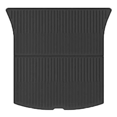 Kofferraumwanne für Tesla Model Y Juniper in schwarz, rutschfeste, wasserdichte Gummimatte mit erhöhter Seitenkante.