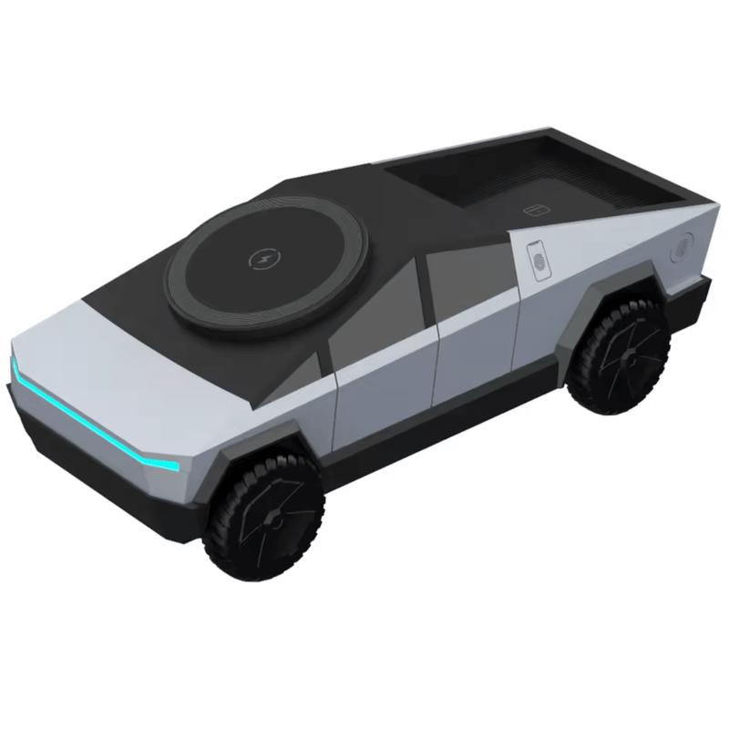 3 in 1 Tesla Cybertruck Magsafe Chargerstation in a sleek design, showcasing the wireless charging features.