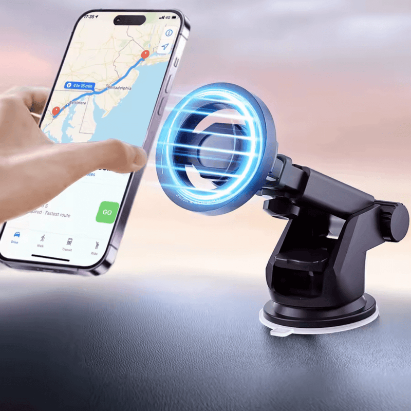Magsafe Smartphone Halterung mit Gelenk & Saugnapf mit Smartphone und Magnetverbindung im Auto