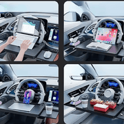 Auto Lenkrad Laptop-Tisch multifunktional mit Laptop, Tablet, Getränken und Snacks im Auto.