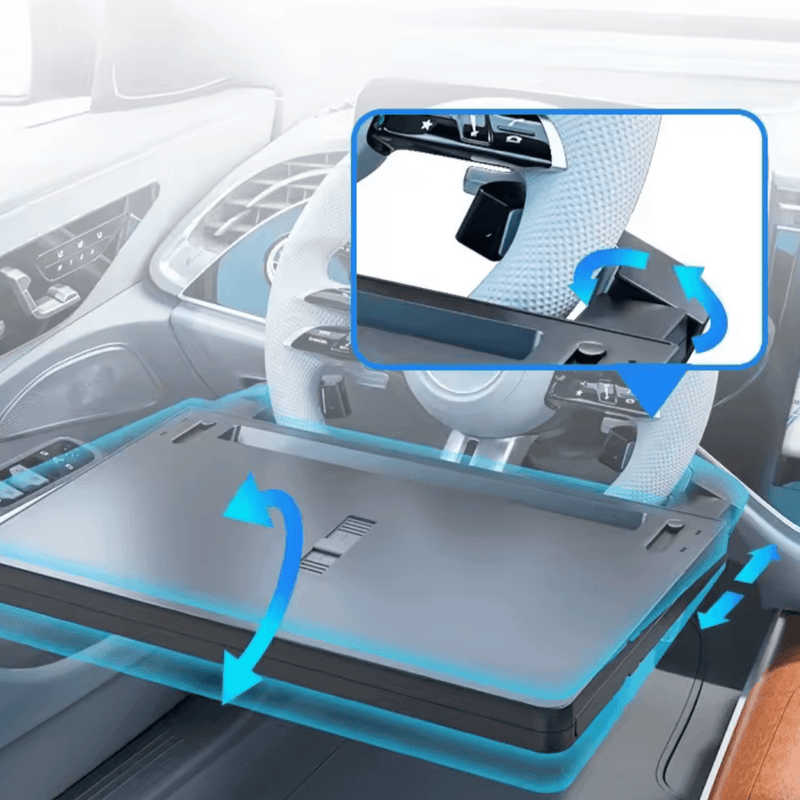 Auto Lenkrad Laptop-Tisch multifunktional, ideal für Autos, einfach zu installieren, robust für Laptop, Getränke und mehr.