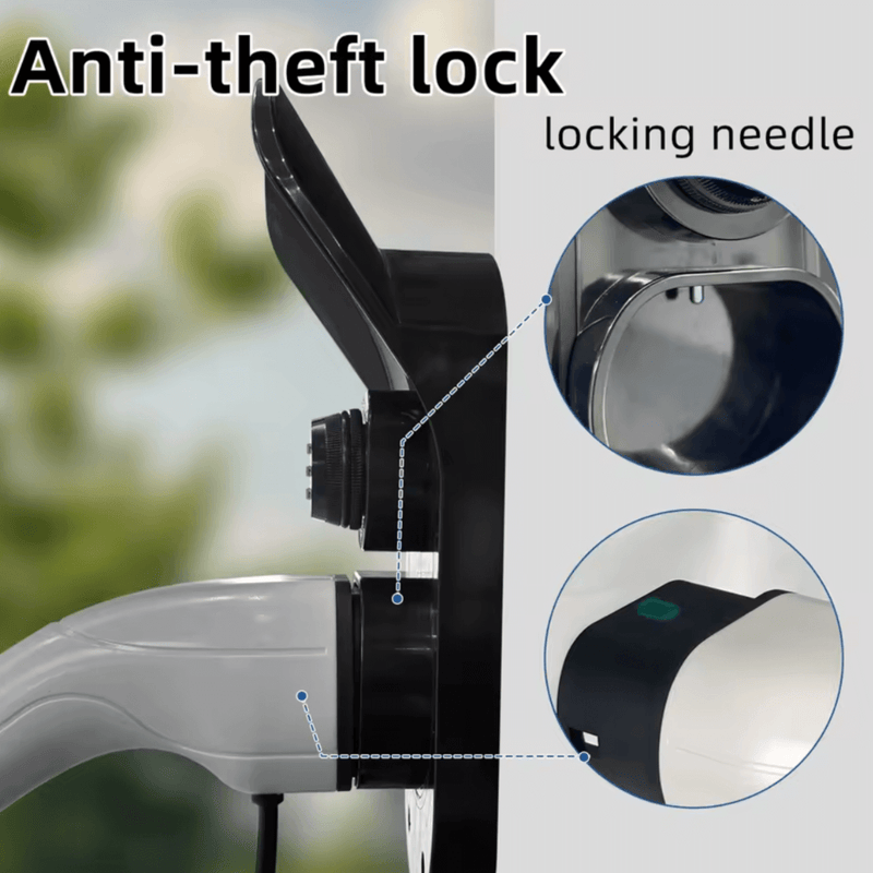 Wandhalterung für Ladekabel Typ 2 mit Zahlenschloss, Detailaufnahme des Anti-Diebstahlverschlusses.