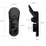 Wandhalterung für Ladekabel Typ 2 mit Zahlenschloss, Abmessungen und Design für einfache Montage.