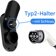 Wandhalterung für Ladekabel Typ 2 mit Zahlenschloss, zeigt Kabelhalter und Typ 2 Stecker, praktische Wandmontage.