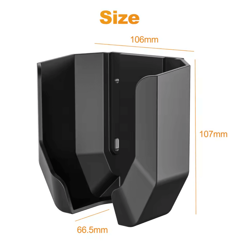 Wandhalter für EV-Ladestation CEE in Schwarz, Technische Abmessungen: 106mm x 107mm x 66.5mm.
