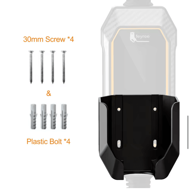 Wandhalter für EV-Ladestation CEE mit 30 mm Schrauben und Kunststoffbolzen zur sicheren Befestigung.