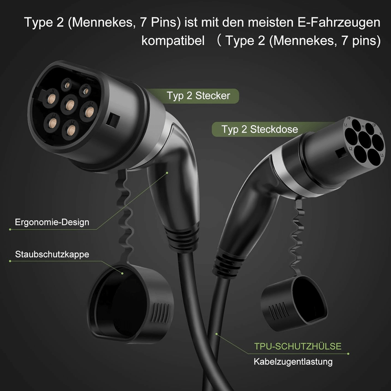 Cavo di ricarica di tipo 2 per veicoli elettrici, 22 kW 5m
