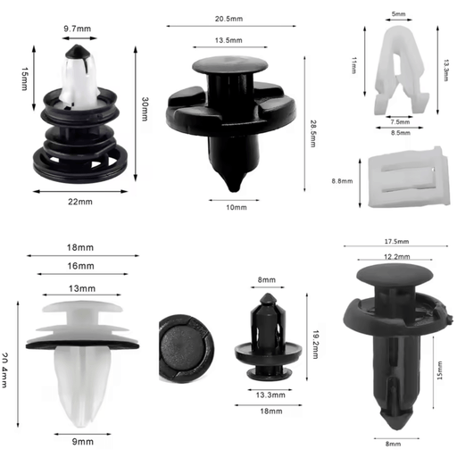 Clip Set für Tesla Model S/3/X/Y (85-teilig) - verschiedene Kunststoffclips und Nieten