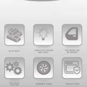 Features of the Tesla Cybercab Robotaxi Modellauto 1/32: alloy body, sound, light, openable door, pull-back, rubber tires.