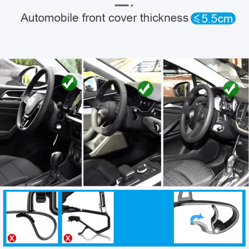 An image showing acceptable and unacceptable steering wheel cover thickness, with a maximum of 5.5cm