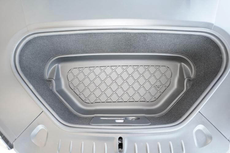 Tesla Model S trunk liner 2021 in black with high protective edge, made from durable TPE material.