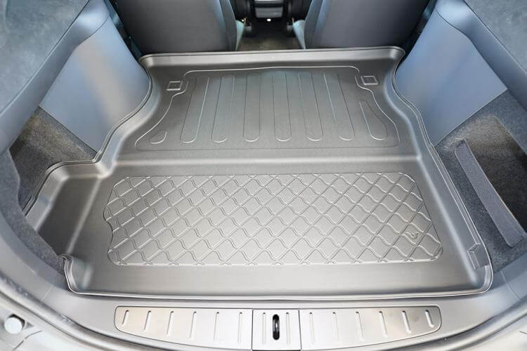 Kofferraumwanne für Tesla Model X ab 2021, hochwertige TPE-Material, schützender und wasserfester Bodenbelag.