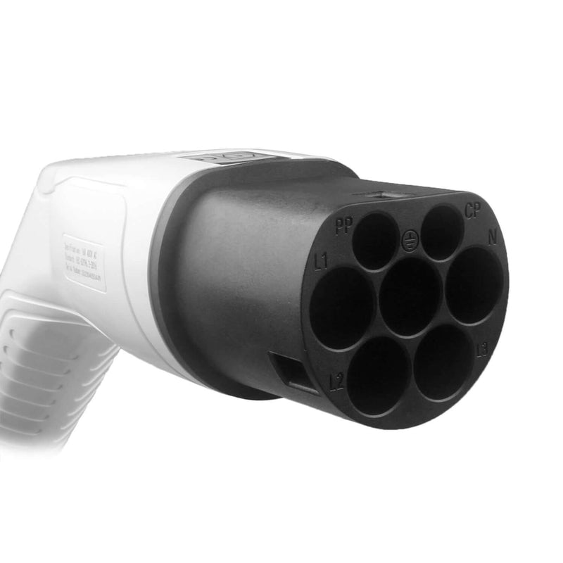 Ladekabel "Sense" Typ 2, 22 KW 5M - Anschlussdetails des Typ-2-Steckers für Elektrofahrzeuge.
