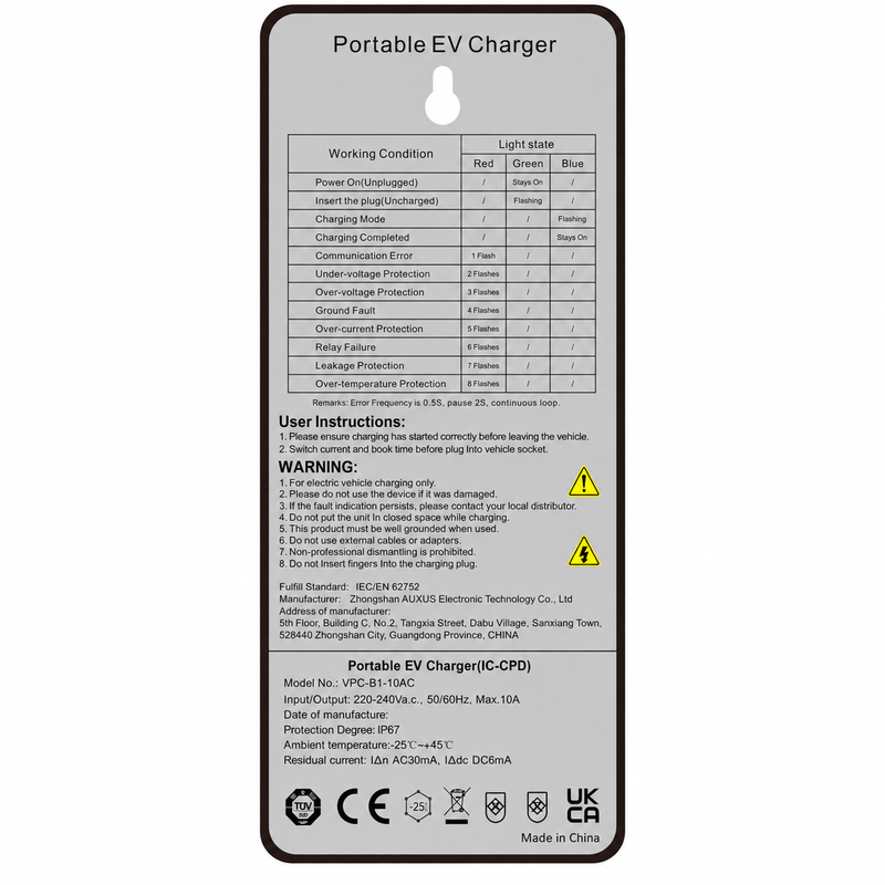 E-LINE Premium EV-Ladegerät Typ 2 für Schweizer Steckdose – 6/8/10 A