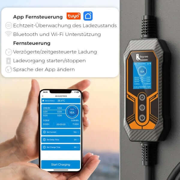 Tragbare EV Ladestation mit Wi-Fi App Steuerung und Echtzeitüberwachung, Schnellladung für Elektroautos