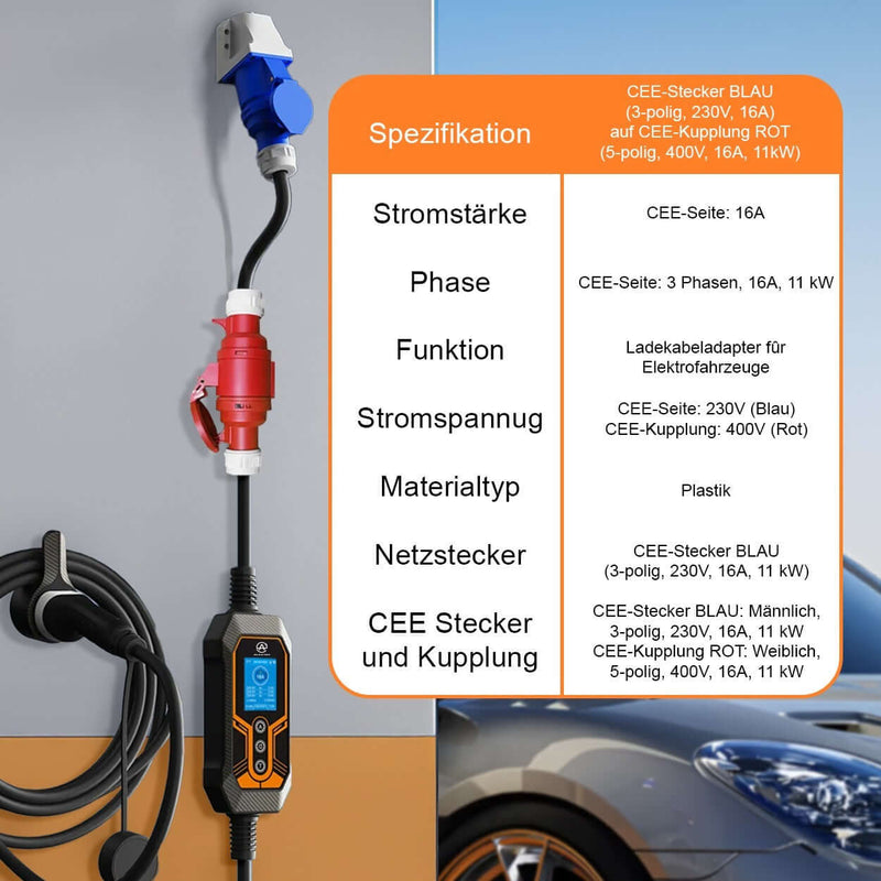 Adapterkabel CEE 16/5 zu CEE 16/3 EV - Ladekabel | e - car - shop.ch