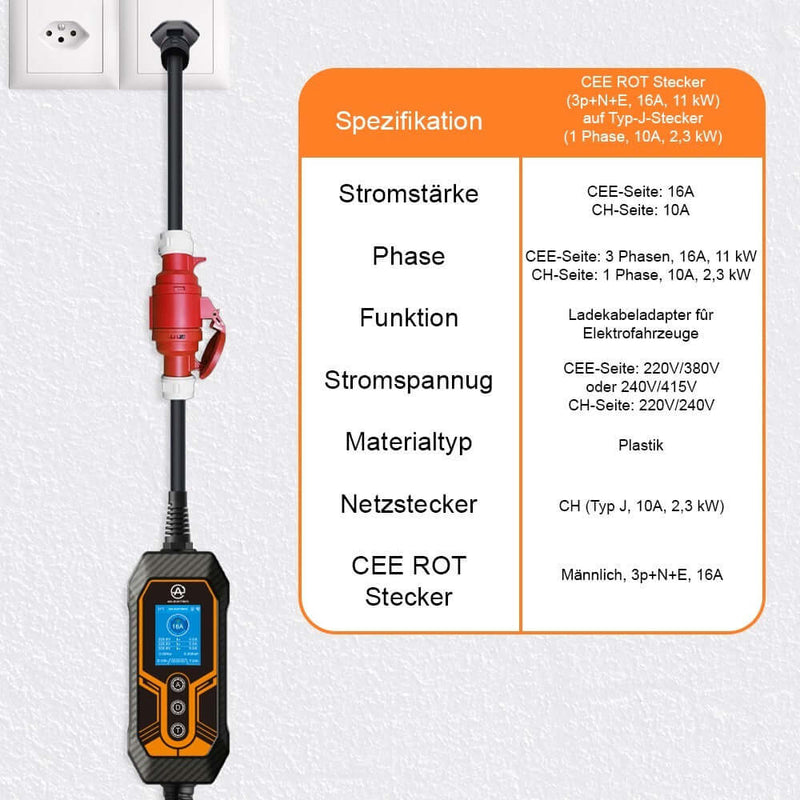 Adapterkabel CEE 16/5 zu T12/T13 (CH Haushaltssteckdose) - 10A EV - Ladekabel | e - car - shop.ch