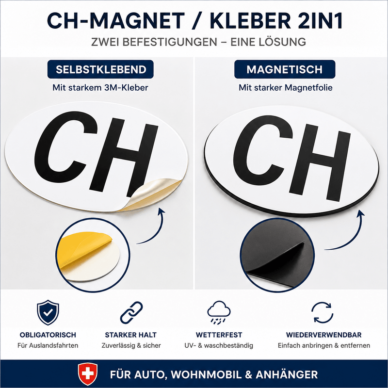 CH Schild Magnet & Kleber 2 in 1 (2 - teilig) | e - car - shop.ch