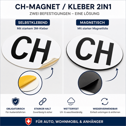 CH Schild Magnet & Kleber 2 in 1 (2 - teilig) | e - car - shop.ch