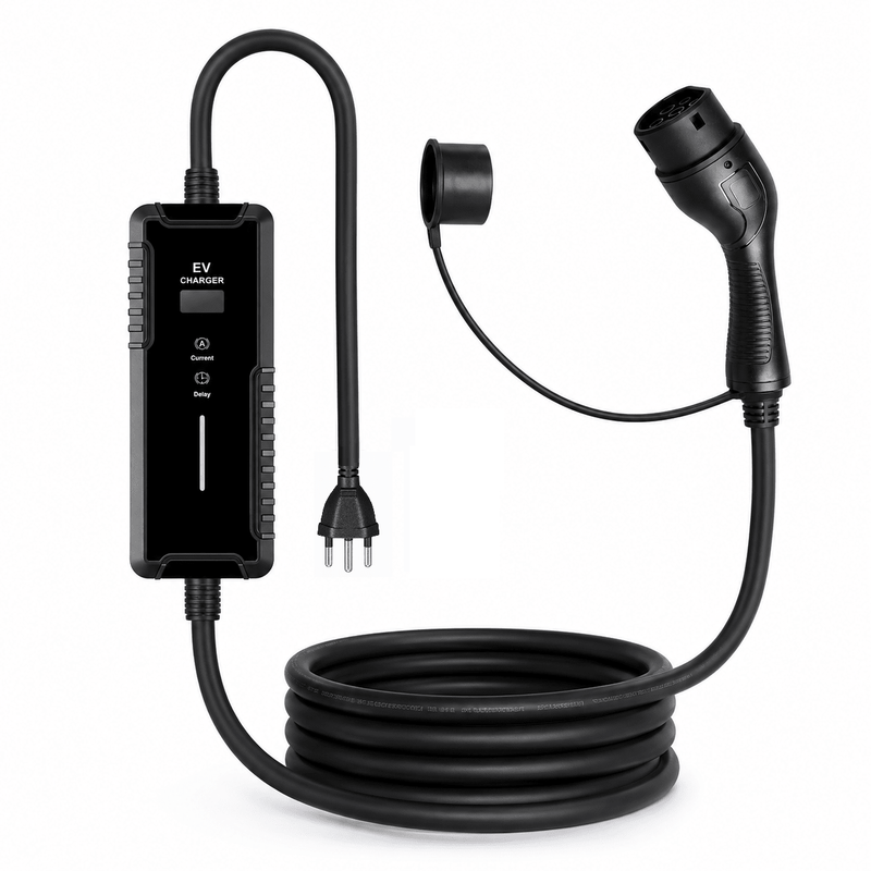 E-LINE Premium EV-Ladegerät Typ 2 für Schweizer Steckdose – 6/8/10 A | e-car-shop.ch