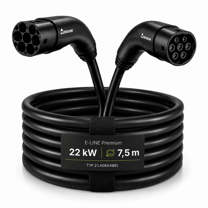 E-LINE Premium Typ 2 Ladekabel IP67, 22 KW 7,5M | e-car-shop.ch