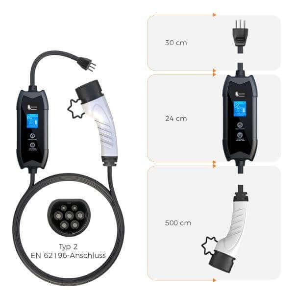Elektroauto Ladegerät Typ2 für Haushaltssteckdose (CH - Stecker T13) | e - car - shop.ch