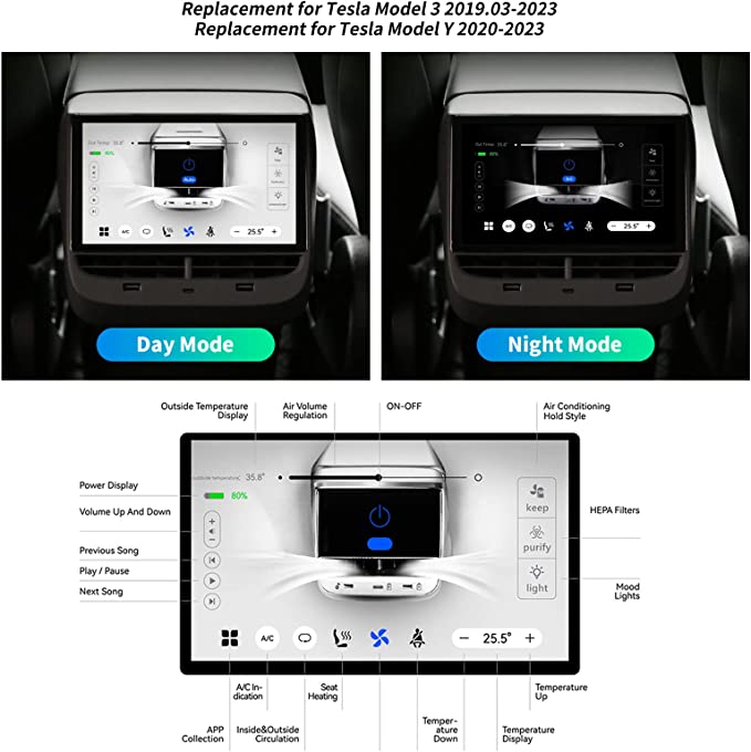 Écran tactile HD pour siège arrière Tesla Model 3/Y de 7 pouces —
