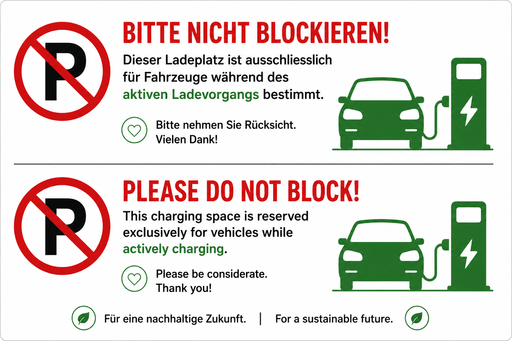 Hinweiskarten für blockierte Elektroauto-Ladeplätze (DE/EN) – 10er-Set | e-car-shop.ch