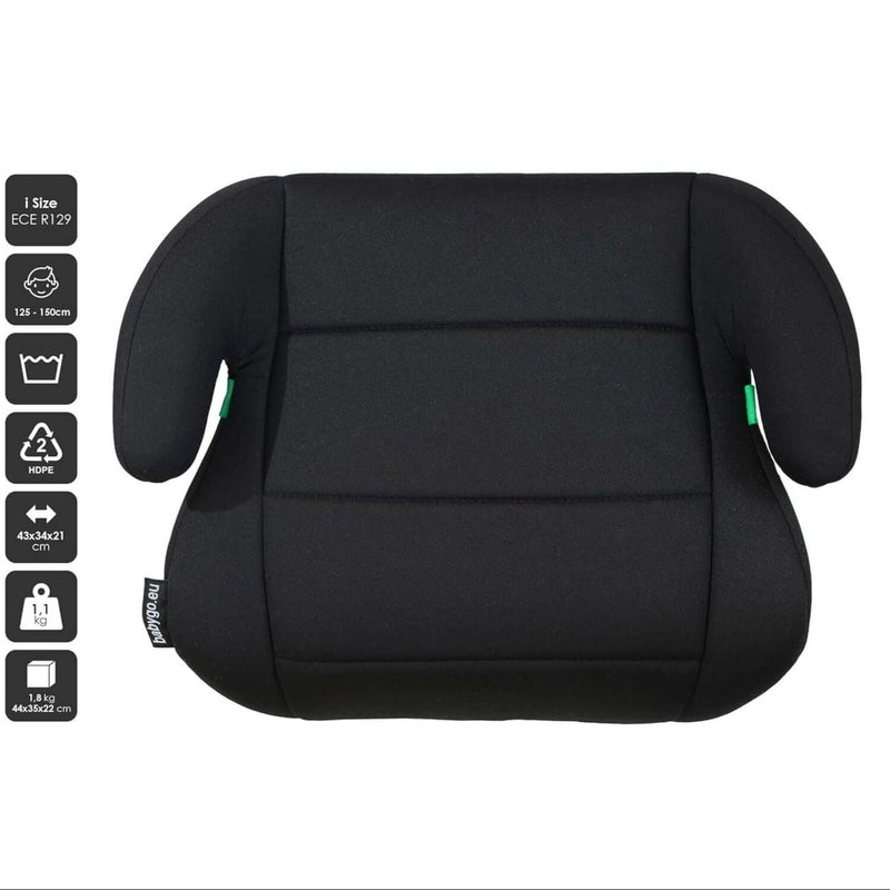 Kindersitzerhöhung für Kinder (125-150 cm) in schwarzem Design, ideal für besten Komfort und Sicherheit im Auto.