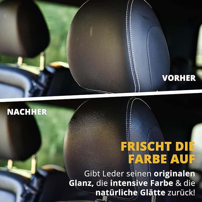Lederreiniger Auto – Reinigungsschaum für Glatt- & Kunstleder – 200ml Vorher-Nachher Vergleich