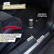 Kunststoff – Tiefenpflege & UV-Schutz - 250ml auf dem Autoinnenraum mit Farbauffrischungseffekt.