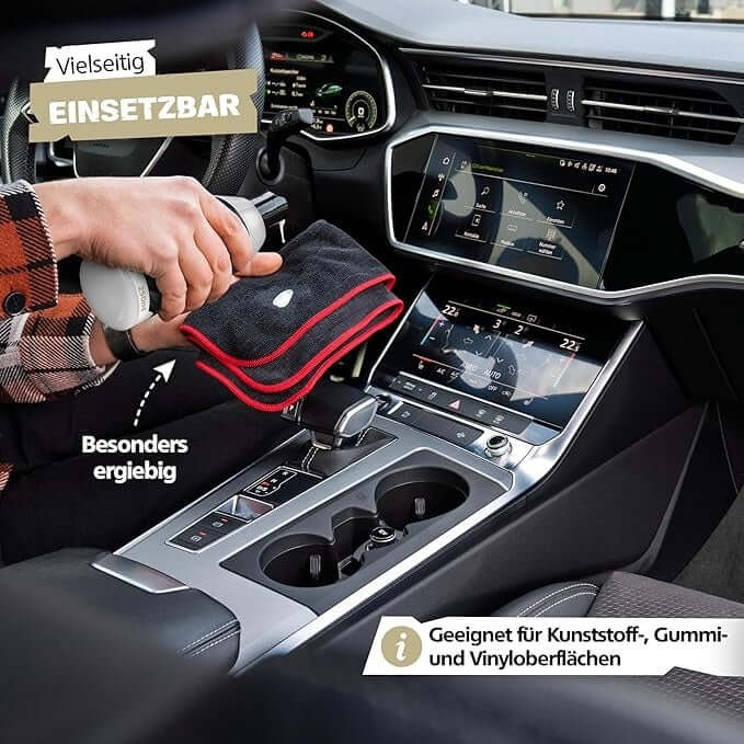 Kunststoff – Tiefenpflege & UV-Schutz - 250ml Anwendung im Innenraum eines Fahrzeugs, Pflege von Kunststoffoberflächen.