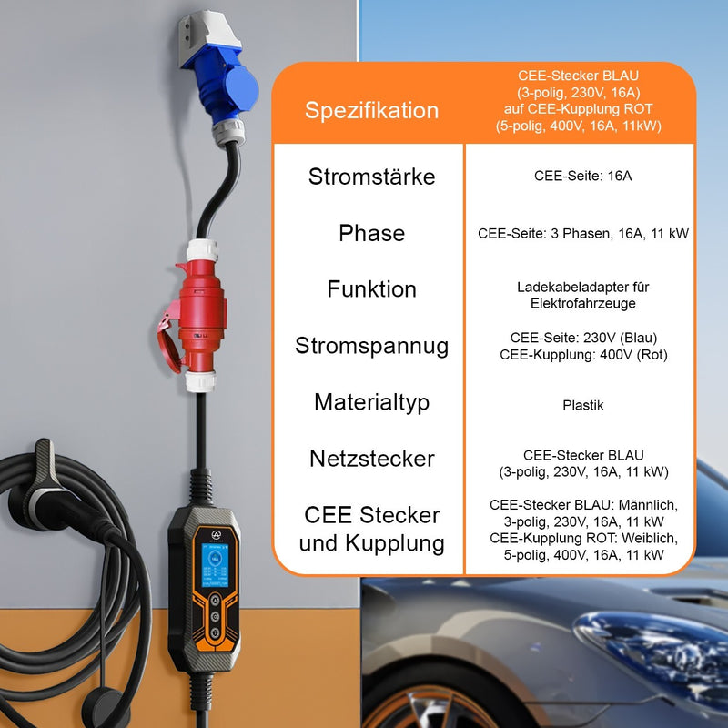 Adapterkabel CEE 16/5 zu CEE 16/3 EV-Ladekabel