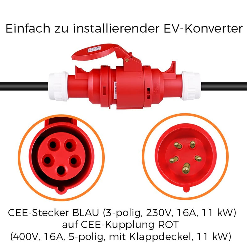 Adapterkabel CEE 16/5 zu CEE 16/3 EV-Ladekabel