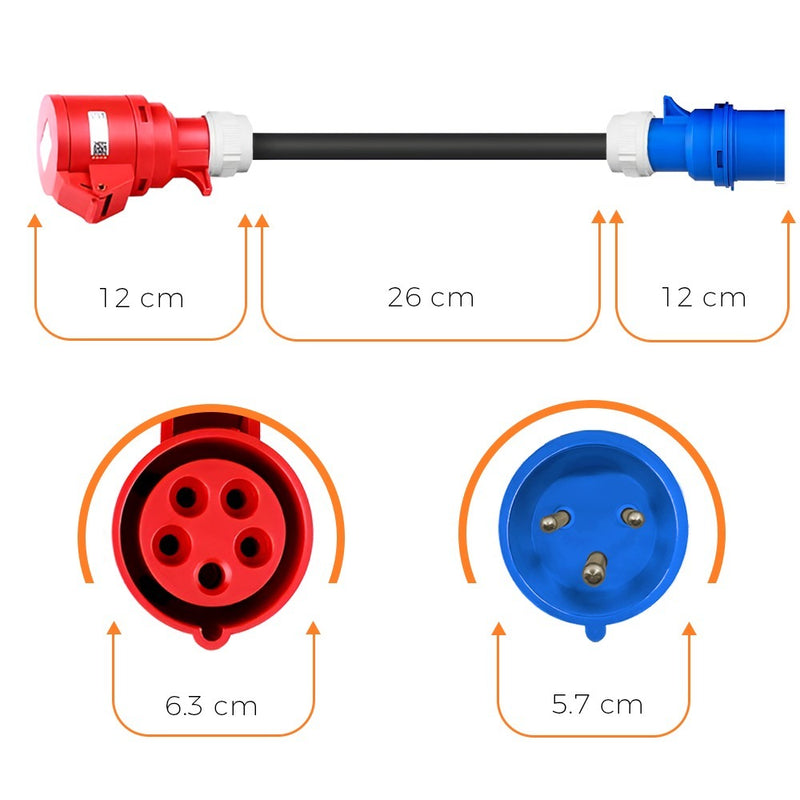 Adapterkabel CEE 16/5 zu CEE 16/3 EV-Ladekabel