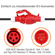 Adapterkabel CEE 16/5 zu T23 - 16A EV-Ladekabel mit CEE Rot Stecker und Typ-T23 Stecker.