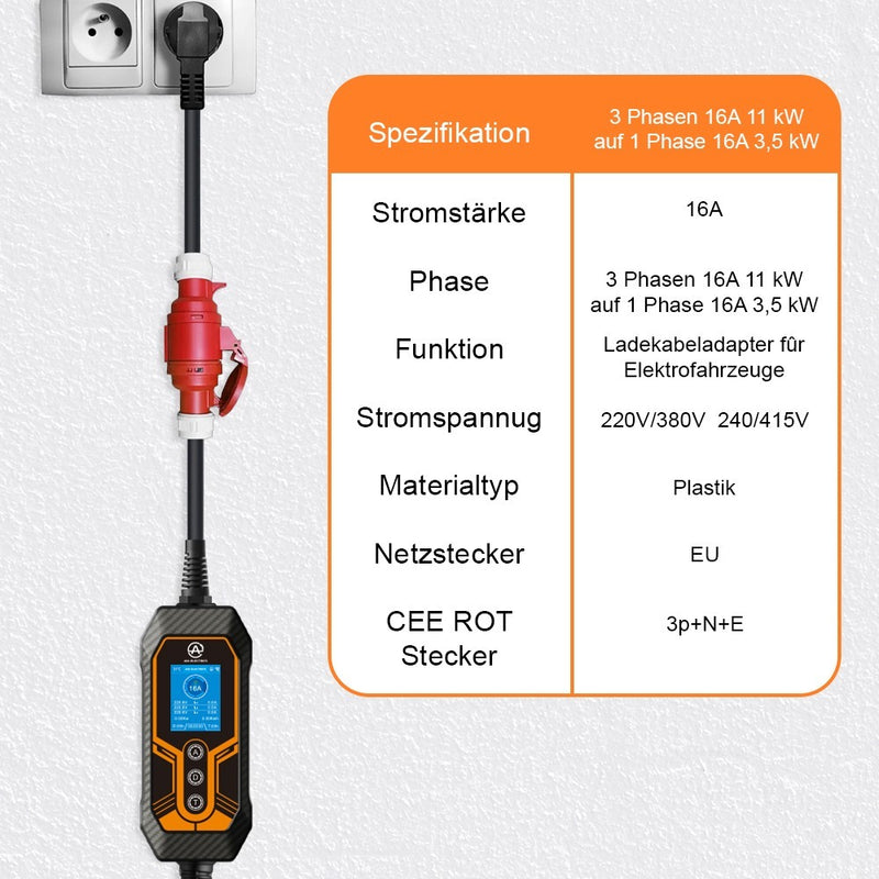 Adapterkabel CEE 16/5 zu EU Schuko EV-Ladekabel