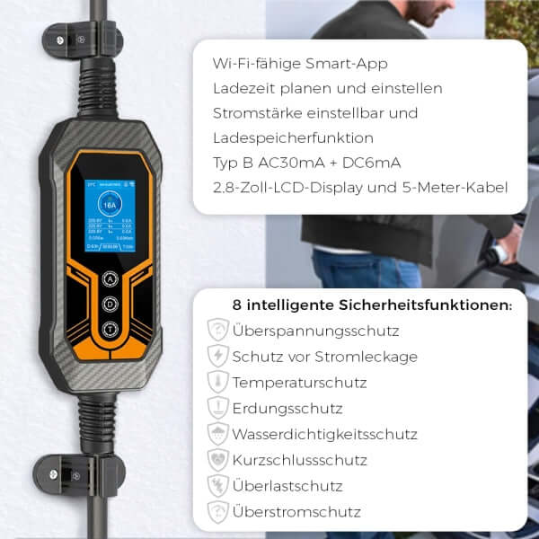 Tragbares EV Ladegerät Ladestation Schnellladekabel Typ2 16A CEE - Stecker | e - car - shop.ch