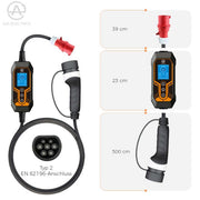 Tragbares EV Ladegerät Ladestation Schnellladekabel Typ2 16A CEE - Stecker | e - car - shop.ch