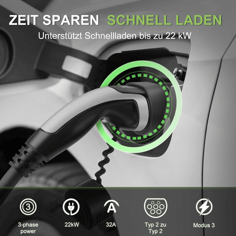 Typ 2 Ladekabel für Elektrofahrzeuge, 22 KW 5M | e - car - shop.ch