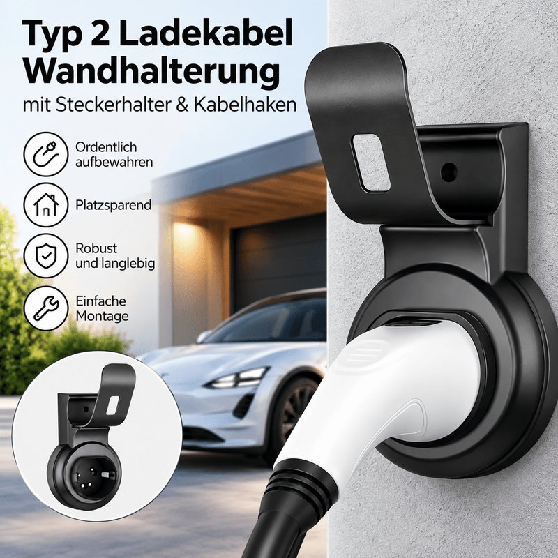 Typ 2 Ladekabel Wandhalterung mit Steckerhalter & Kabelhaken | e-car-shop.ch