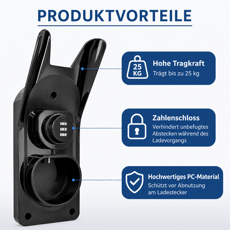 Wandhalterung für Ladekabel Typ 2 mit Zahlenschloss | e-car-shop.ch
