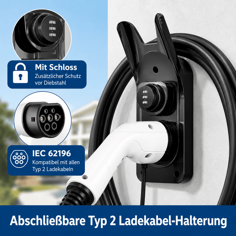 Wandhalterung für Ladekabel Typ 2 mit Zahlenschloss | e-car-shop.ch