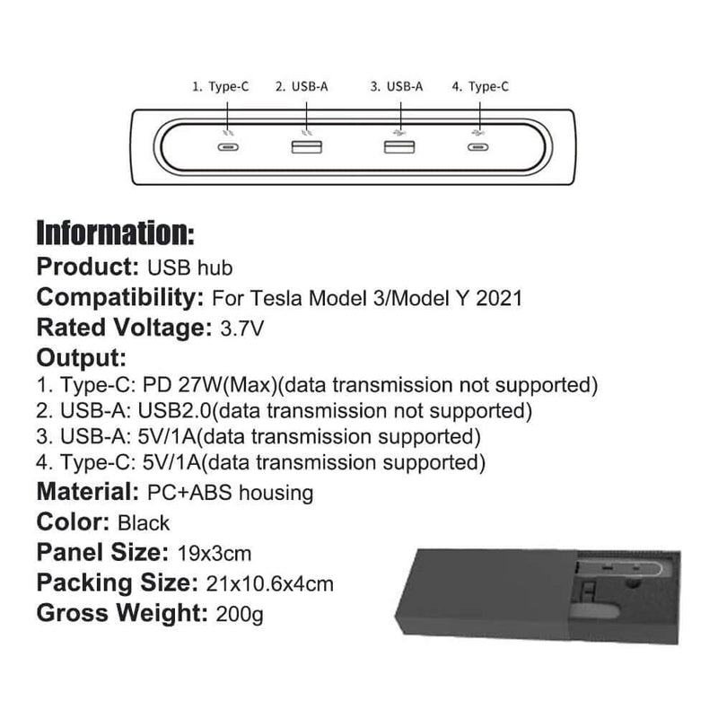 Multi USB Leiste Tesla Model 3/Y · Facelift 2021/bis 2024 | e - car - shop.ch